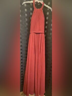 Kleinfeld sangria red Dress Halter Pleated Long Formal Read Preowned Size 6